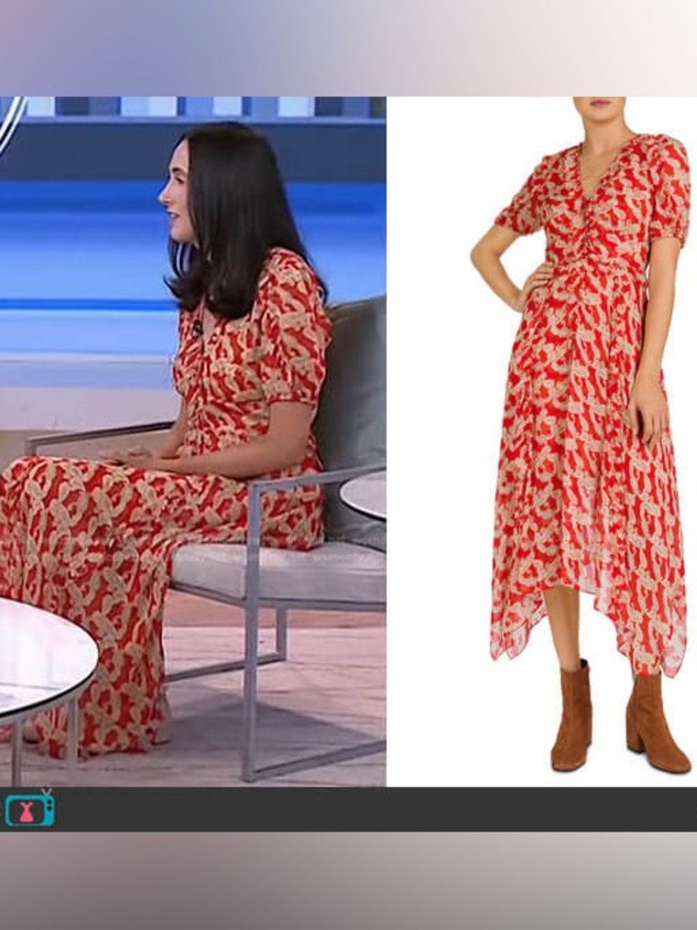 Kooples Red Paisley Volute Asymmetric Midi Dress Size 1 - Picture 4 of 10